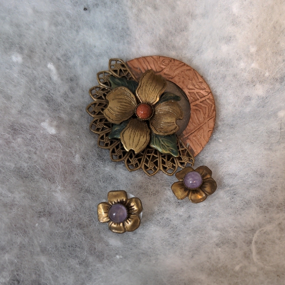 Floral Gold and Bronze Jewelry Set